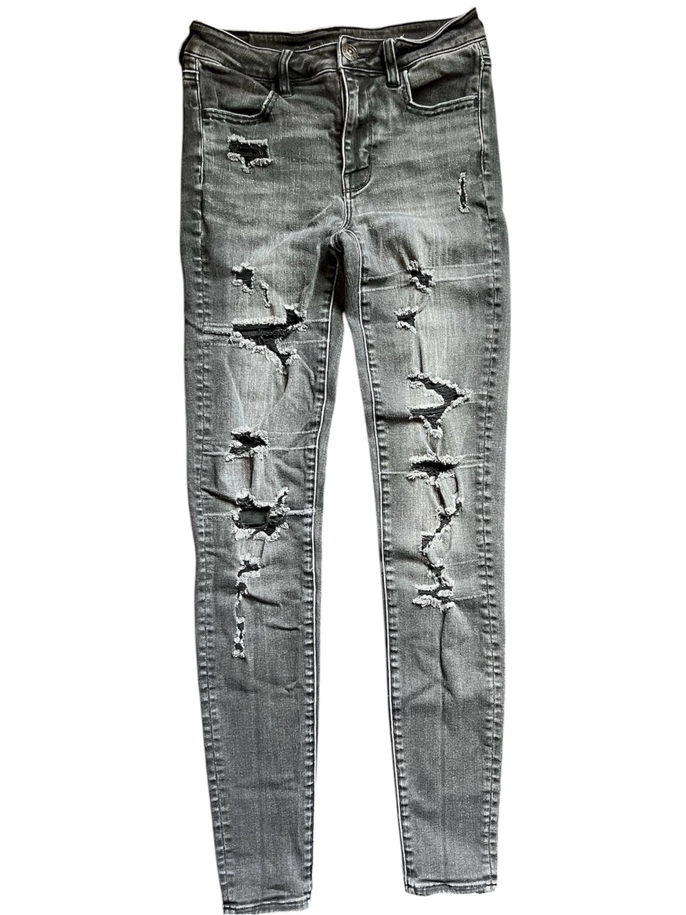 American Eagle Distressed Skinny Jeans - Charcoal/black size 4 X-long
